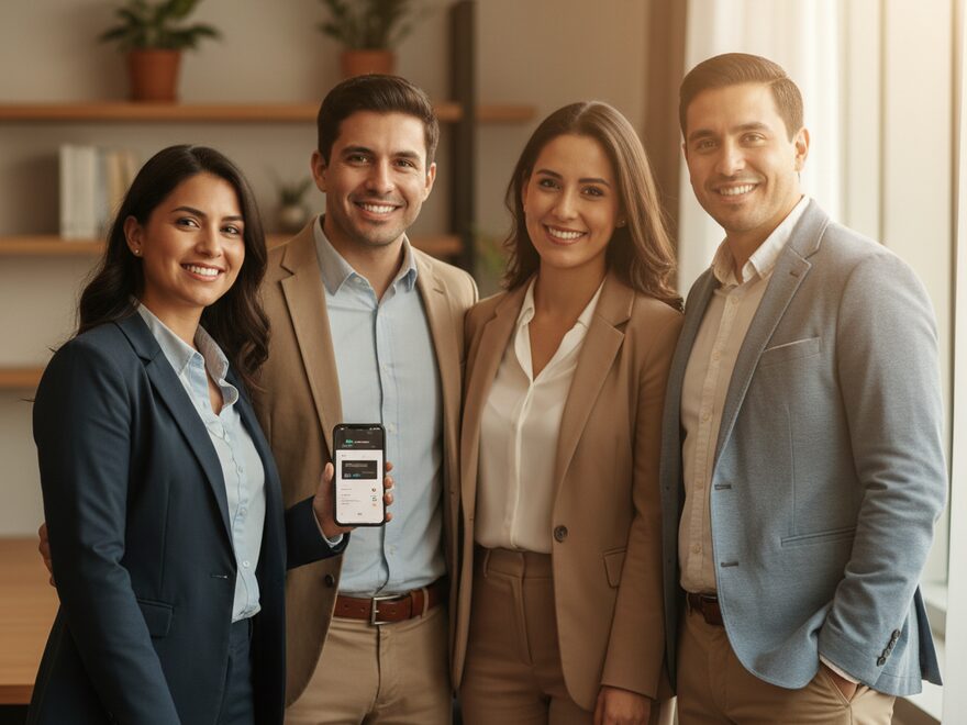 Equipo de una empresa con tarjetas digitales ClickNexo homologadas
